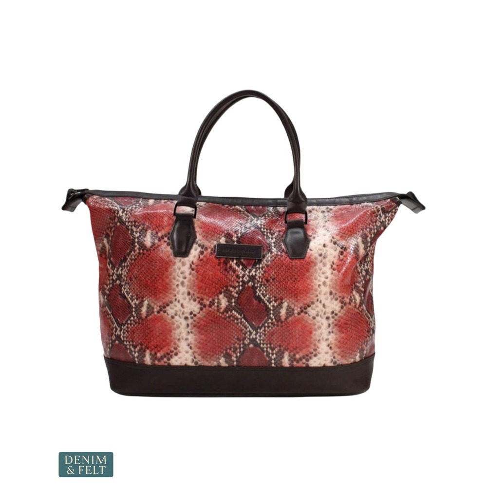 Longchamp Rare Red Python Print Large Tote Bag Travel Weekender Shopper Purse - Picture 2 of 15